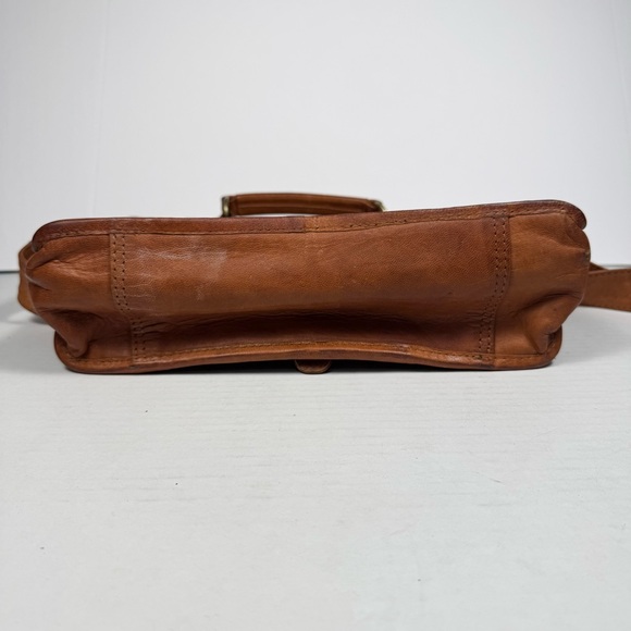 Vintage Distressed Cognac Leather Satchel Messenger Work Bag Laptop Brown - Picture 5 of 10